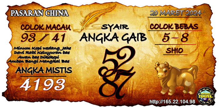 Prediksi Togel China Rabu 20 Maret 2024