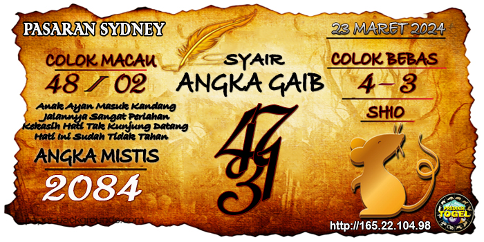 Prediksi Togel Sydney Sabtu 23 Maret 2024