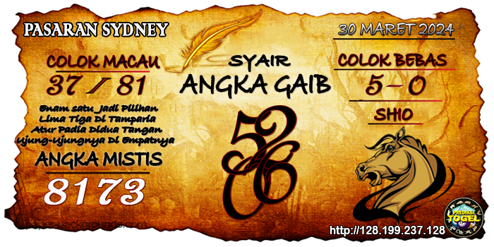 Prediksi Togel Sydney Sabtu 30 Maret 2024