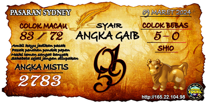 Prediksi Togel Sydney Sabtu 09 Maret 2024