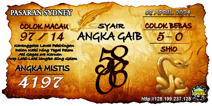 Prediksi Togel Sydney Senin 08 April 2024