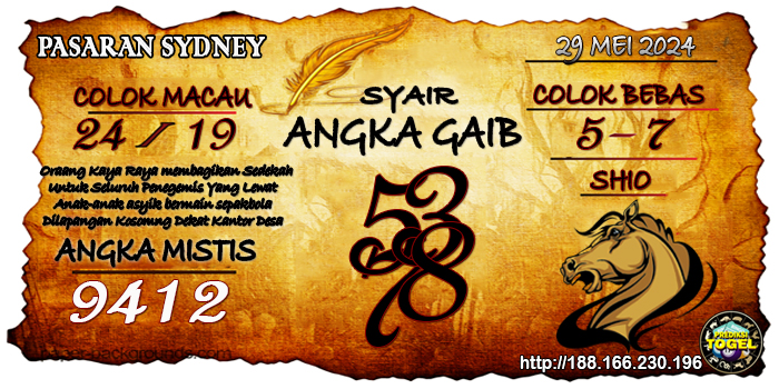 Prediksi Togel Sydney Rabu 29 Mei 2024