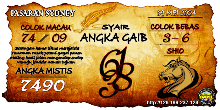 Prediksi Togel Sydney Kamis 09 Mei 2024