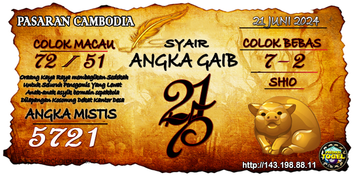 Prediksi Togel Cambodia Jumat 21 Juni 2024