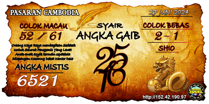 Prediksi Togel Cambodia Kamis 27 Juni 2024