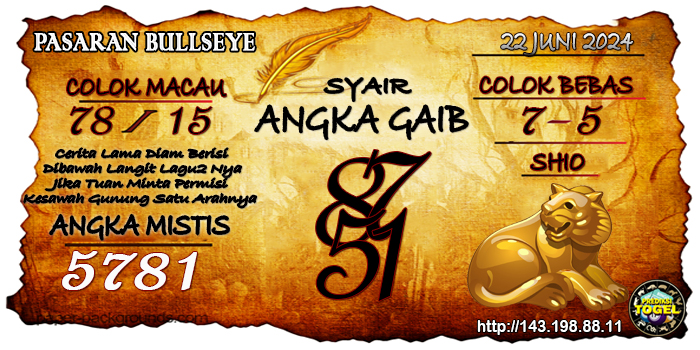 Prediksi Togel Bullseye Sabtu 22 Juni 2024