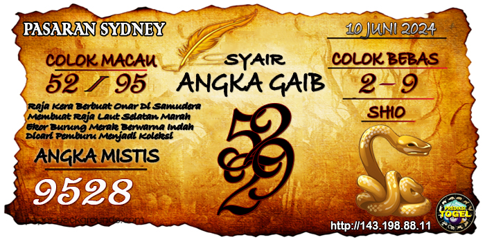 Prediksi Togel Sydney Senin 10 Juni 2024