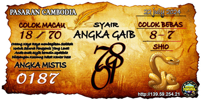 Prediksi Togel Cambodia Senin 22 Juli 2024