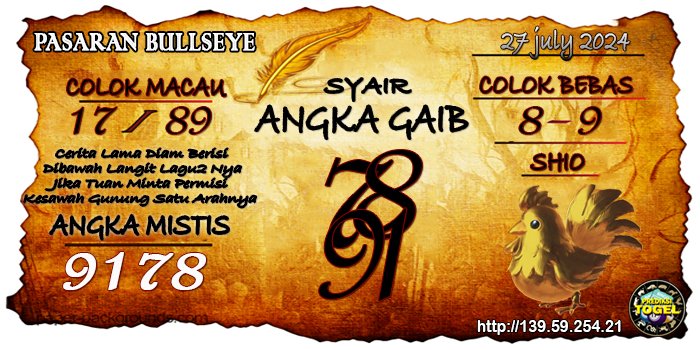 Prediksi Togel Bullseye Sabtu 27 Juli 2024