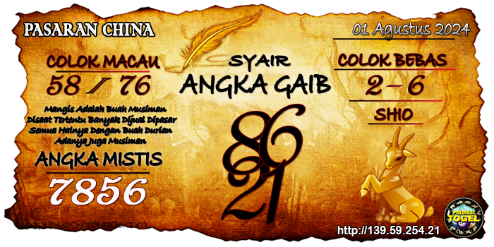 Prediksi Togel China Kamis 01 Agustus 2024