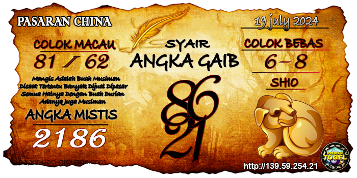 Prediksi Togel China Jumat 19 Juli 2024