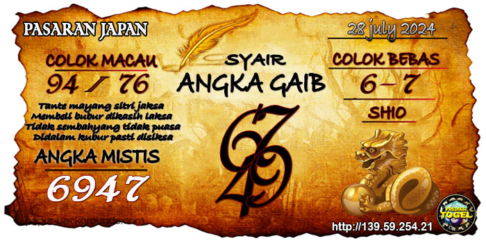 Prediksi Togel Japan Minggu 28 Juli 2024