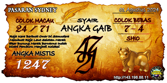 Prediksi Togel Sydney Kamis 01 Agustus 2024