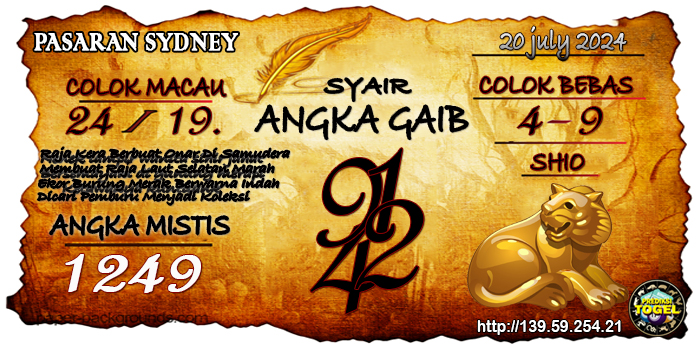 Prediksi Togel Sydney Sabtu 20 Juli 2024