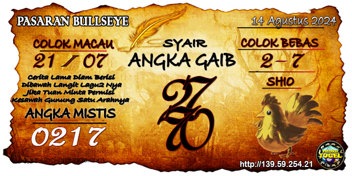 Prediksi Togel Bullseye Rabu 14 Agustus 2024