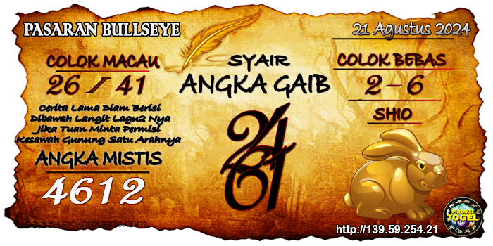 Prediksi Togel Bullseye Rabu 21 Agustus 2024