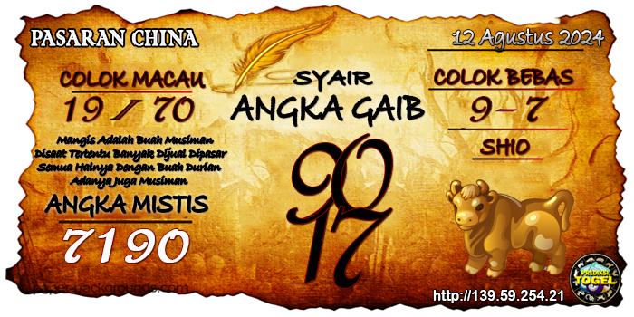 Prediksi Togel China Senin 12 Agustus 2024