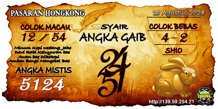  Prediksi Togel Hongkong Sabtu 10 Agustus 2024