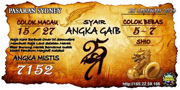 Prediksi Togel Sydney Rabu 25 September 2024