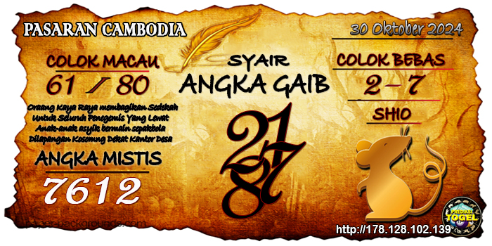 Prediksi Togel Cambodia Rabu 30 Oktober 2024