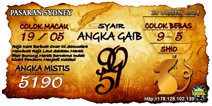 Prediksi Togel Sydney Rabu 30 Oktober 2024