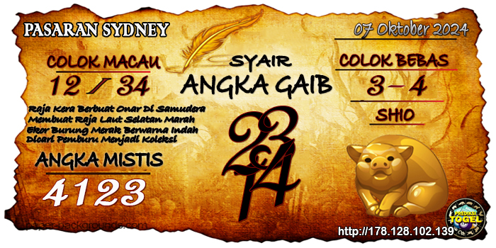 Prediksi Togel Sydney Senin 07 Oktober 2024