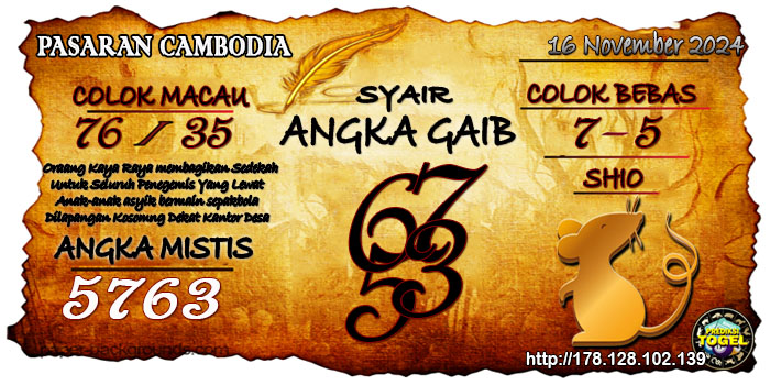 Prediksi Togel Cambodia Sabtu 16 November 2024