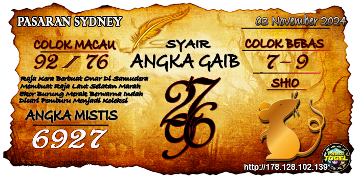 Prediksi Togel Sydney Minggu 03 November 2024