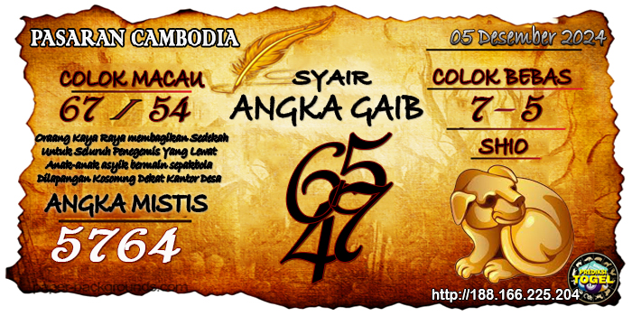 Prediksi Togel Cambodia Kamis 05 Desember 2024