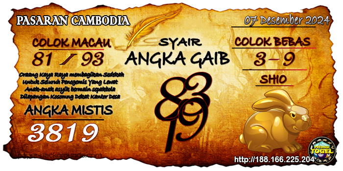 Prediksi Togel Cambodia Sabtu 07 Desember 2024