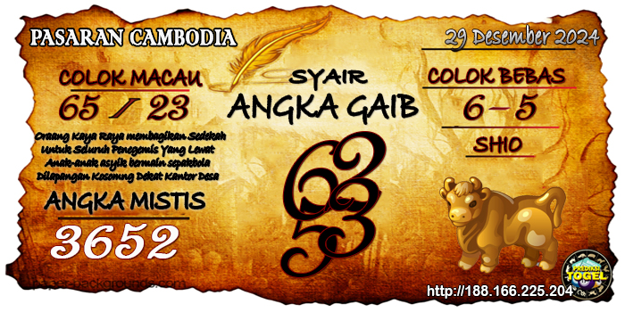 Prediksi Togel Cambodia Minggu 29 Desember 2024