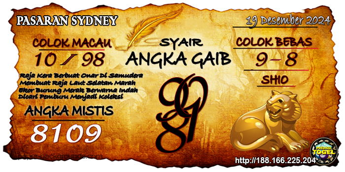 Prediksi Togel Sydney Kamis 19 Desember 2024