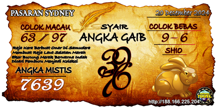 Prediksi Togel Sydney Jumat 20 Desember 2024