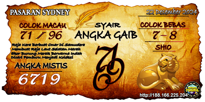 Prediksi Togel Sydney Minggu 22 Desember 2024