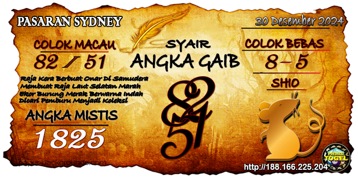 Prediksi Togel Sydney Senin 30 Desember 2024