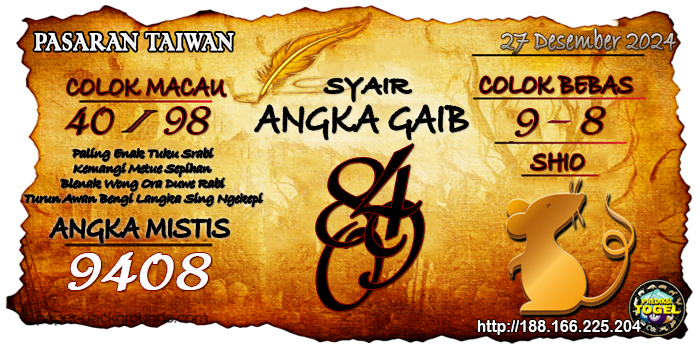 Prediksi Togel Taiwan Jumat 27 Desember 2024