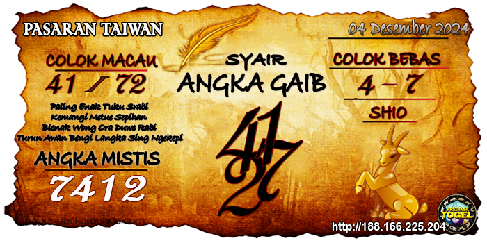 Prediksi Togel Taiwan Rabu 04 Desember 2024