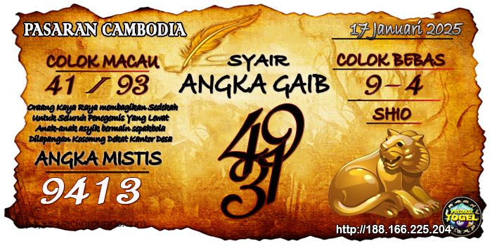 Prediksi Togel Cambodia Jumat 17 Januari 2025