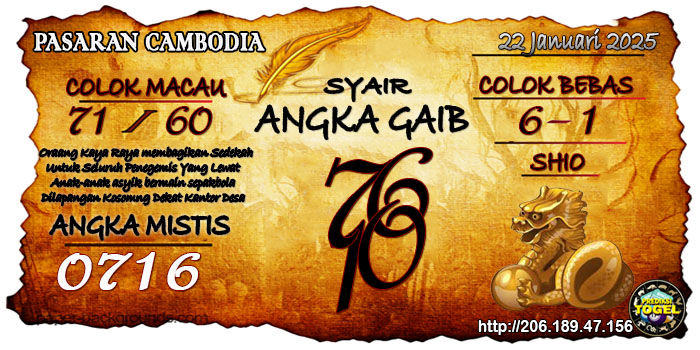 Prediksi Togel Cambodia Rabu 22 Januari 2025