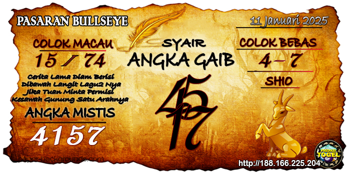 Prediksi Togel Bullseye Sabtu 11 Januari 2025