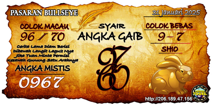 Prediksi Togel Bullseye Jumat 31 Januari 2025