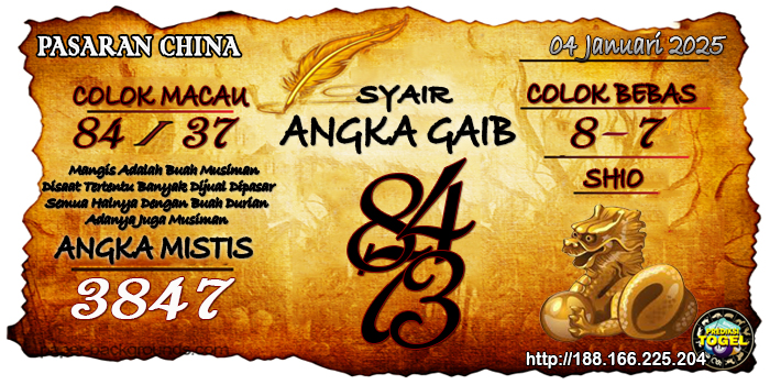 Prediksi Togel China Sabtu 04 Januari 2025