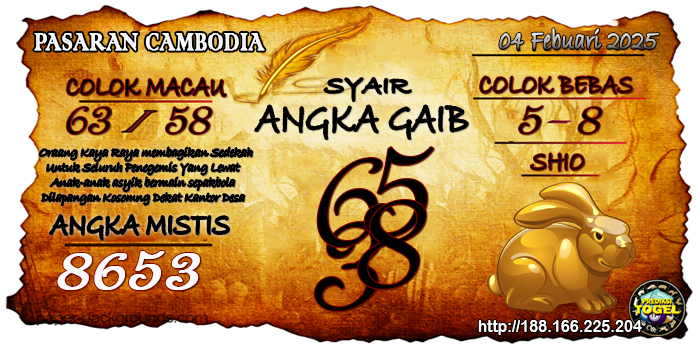 Prediksi Togel Cambodia Selasa 04 Februari 2025