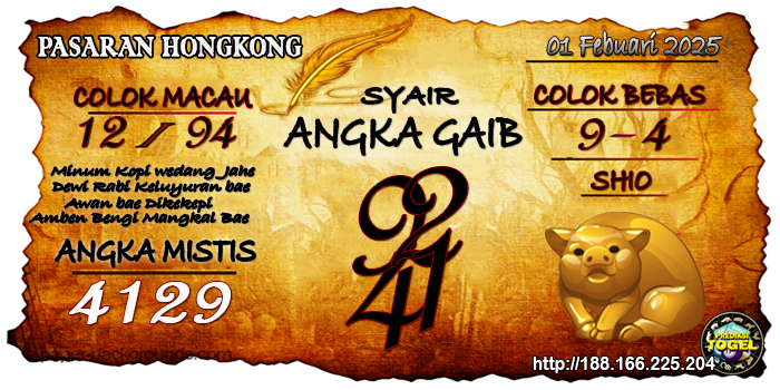 Prediksi Togel Hongkong Sabtu 01 Februari 2025