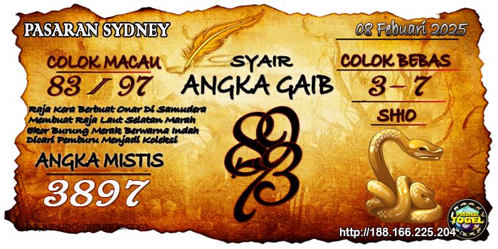 Prediksi Togel Sydney Sabtu 08 Februari 2025