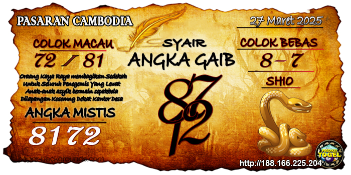 Prediksi Togel Cambodia Kamis 27 Maret 2025