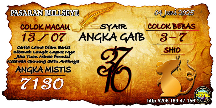 Prediksi Togel Bullseye Rabu 4 Juni 2025