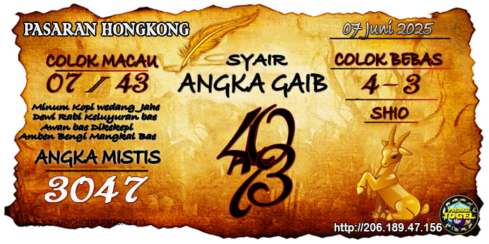 Prediksi Togel Hongkong Sabtu 7 Juni 2025
