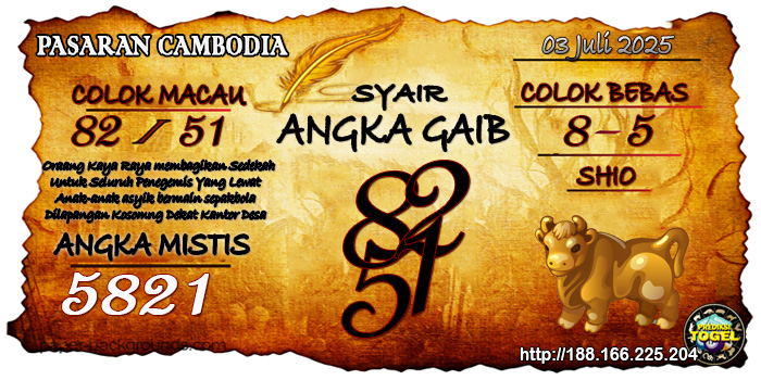 Prediksi Togel Cambodia Kamis 3 Juli 2025