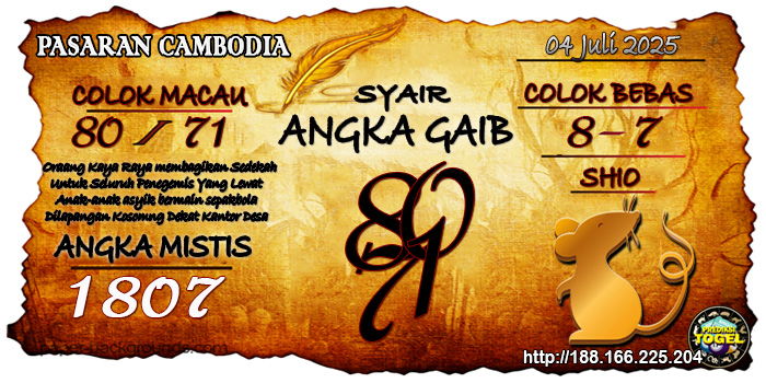 Prediksi Togel Cambodia Jumat 4 Juli 2025